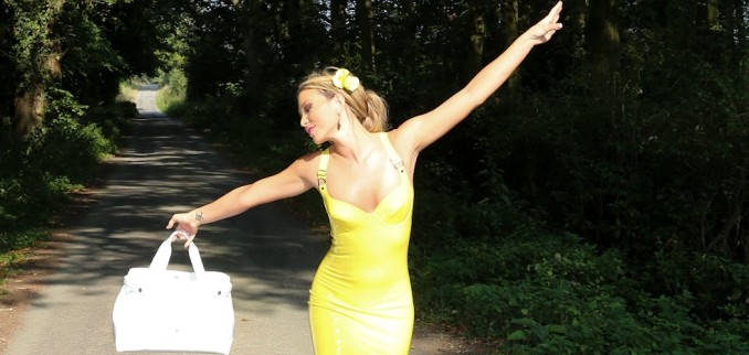 Yellow Latex Dress Outdoors